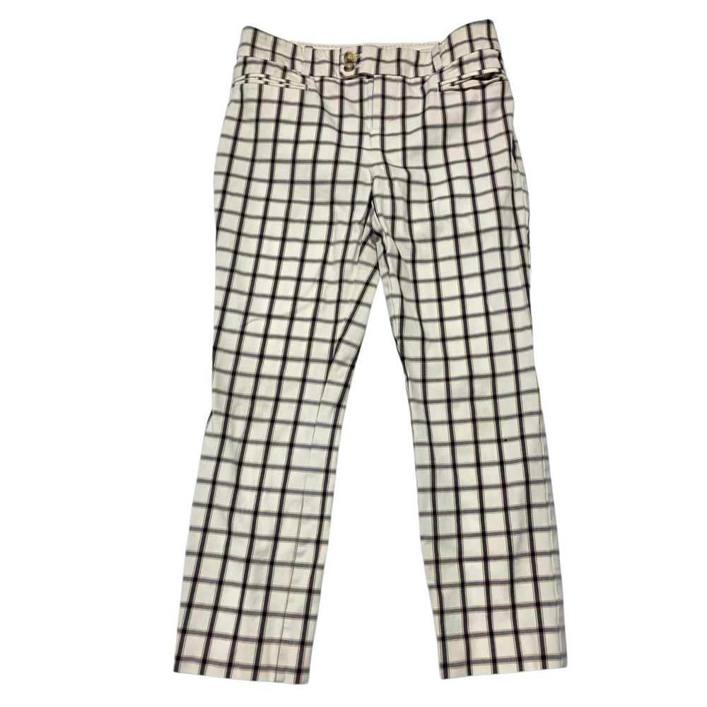 Anthropologie Essential Slim Pants Women 4 Off White Black Plaid Ankle Trousers